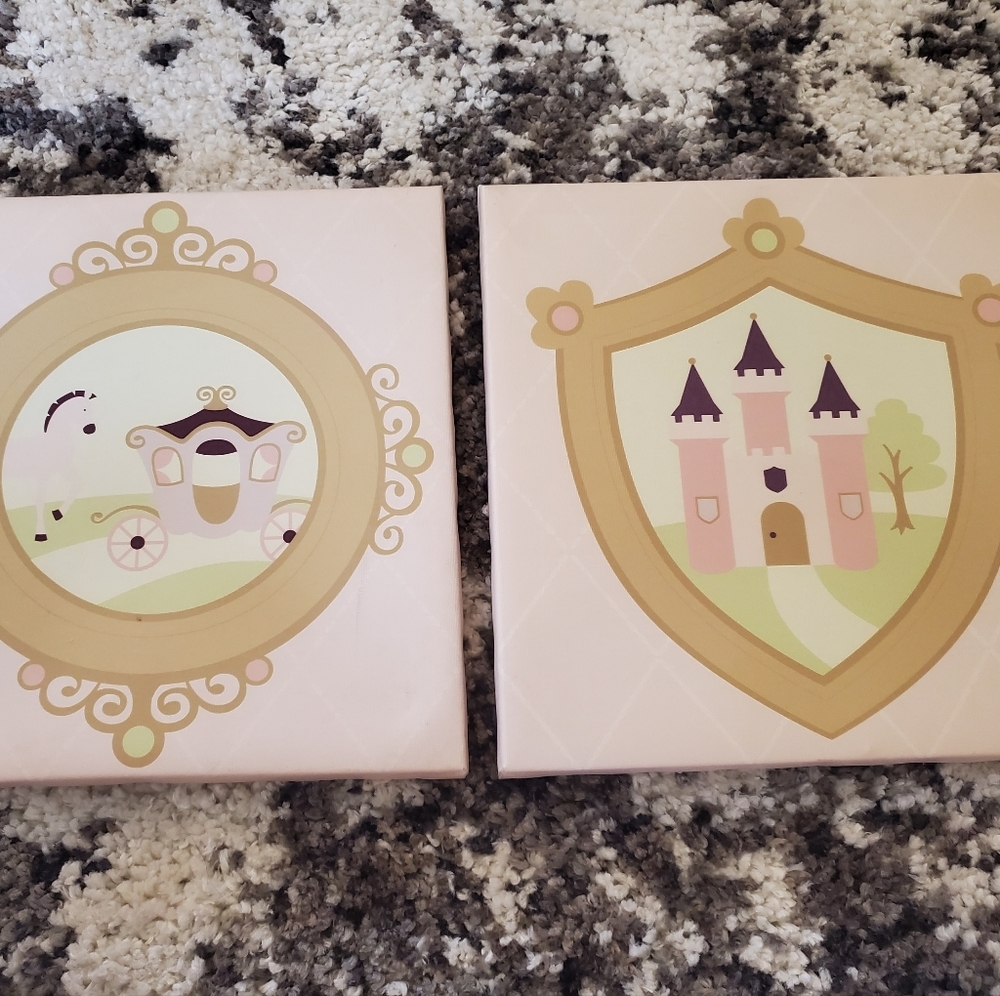2pc Girls Princess Canvas Wall Art